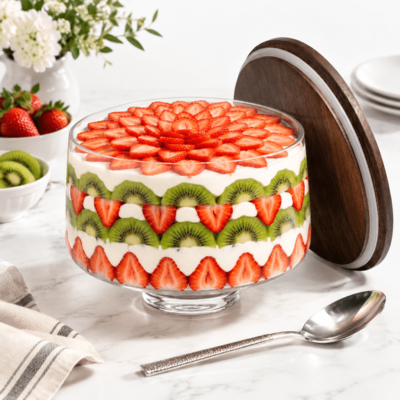 155oz Glass Serving Bowl Set with Lid and Spoon, Pedestal Base for Trifles Salads Desserts