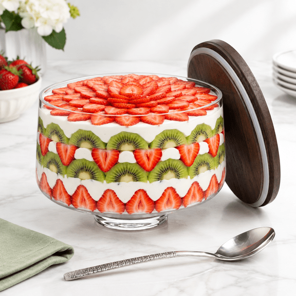 155oz Glass Trifle Bowl with Lid and Serving Spoon, Decorative Pedestal for Desserts Salads