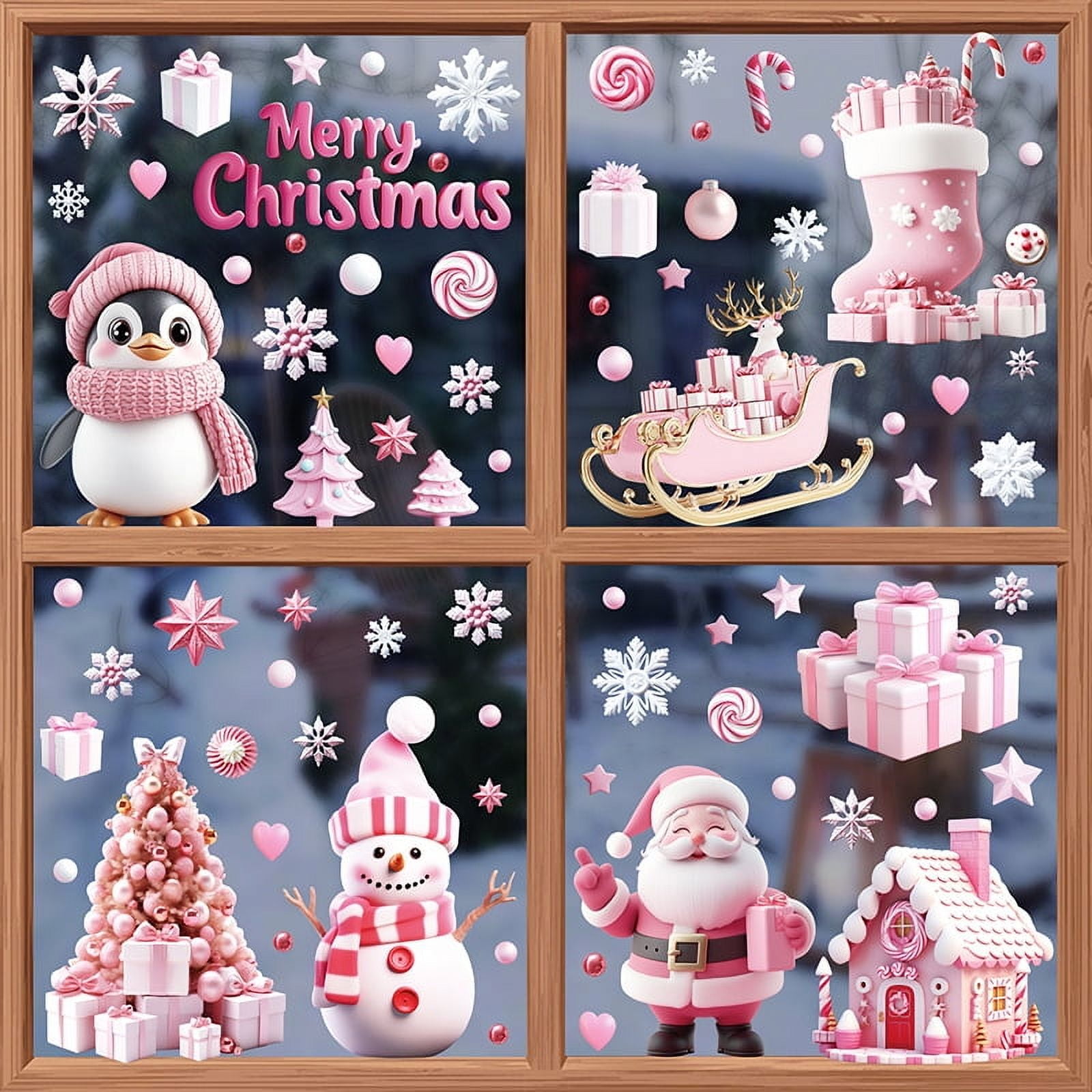 155pcs Christmas Window Clings Christmas Snowflakes Window Stickers 8sheets Christmas Window Decals Decorations, Christmas Snowflakes Clings Decoration Set for Kids Home Party Supplies