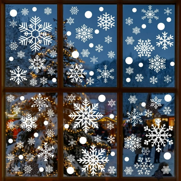 155pcs Christmas Window Clings Christmas Snowflakes Window Stickers 8sheets Christmas Window Decals Decorations, Christmas Snowflakes Clings Decoration Set for Kids Home Party Supplies