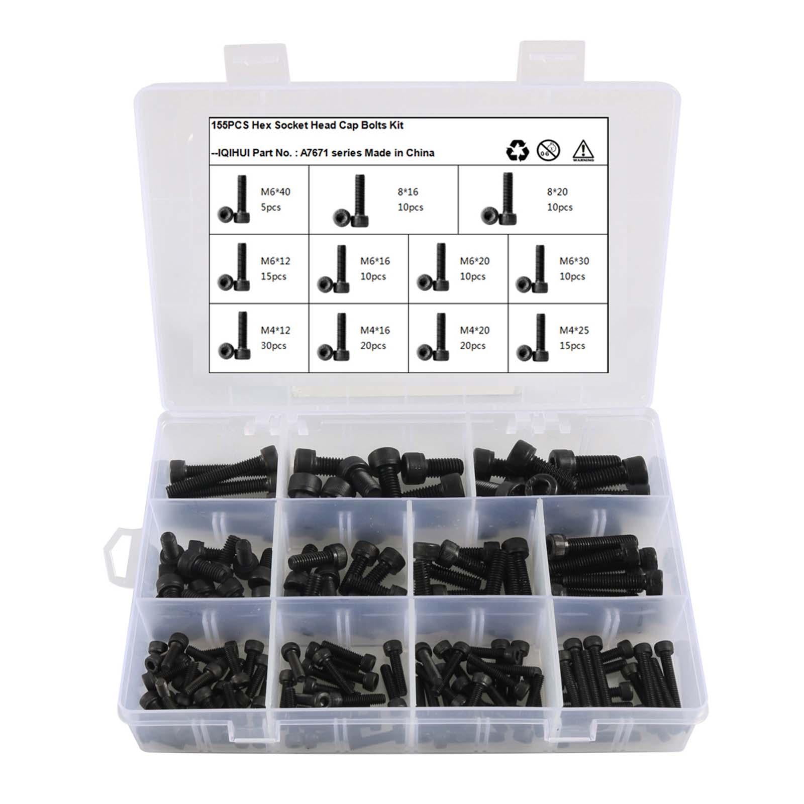 155x Sockets Cap Head Screws Bolt and Nut Set with Storage Box Machinery Hardware Furniture Hexagon Fasteners Metric Stainless Steel M6 M8