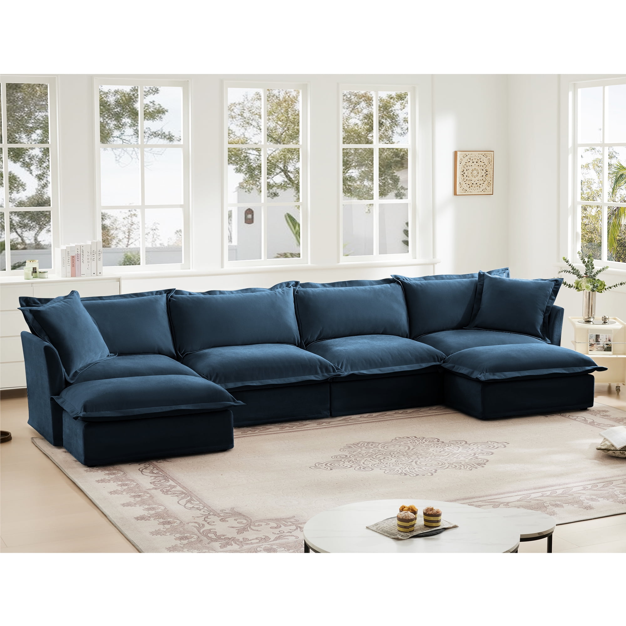 156.6" Cloud Couch, U Shaped Sectional Couch with Ottoman and ...