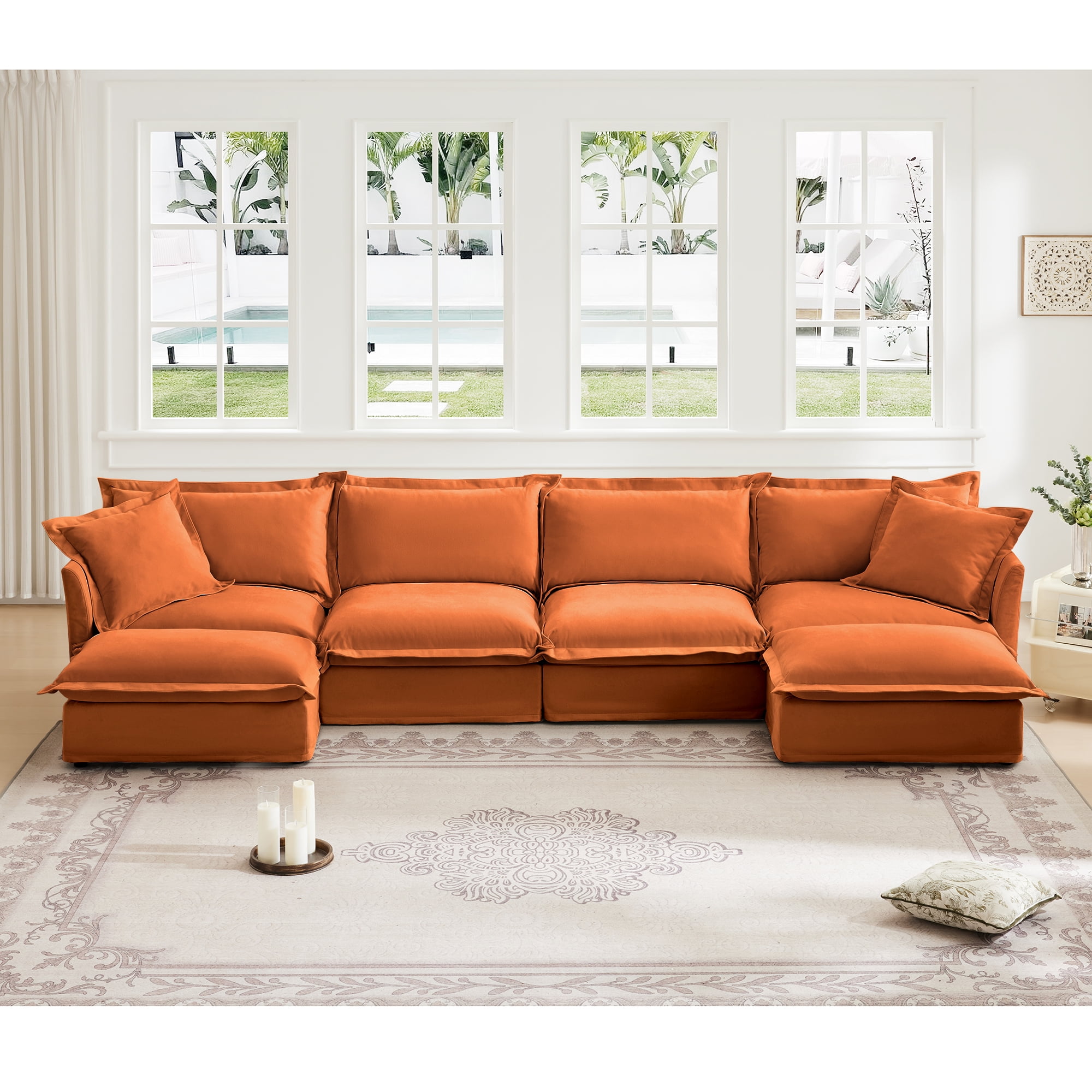 156.6" Cloud Couch, U Shaped Sectional Couch with Ottoman and ...