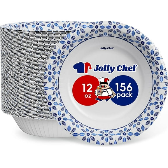 156 Count Paper Bowls 12 oz Soak Proof, Heavy Duty Printed Disposable Small Bowls Bulk for Dinner or Thanksgiving