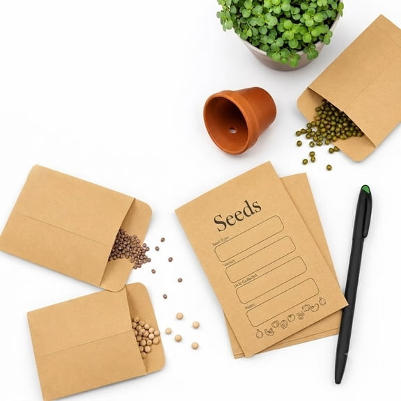156 Pack Kraft Seed Envelopes with Seed Type & Date Labels, Self-Sealing Mini Coin Envelopes, 3.15 x 4.72 in Seed Saving Packets for Gardening & Storage