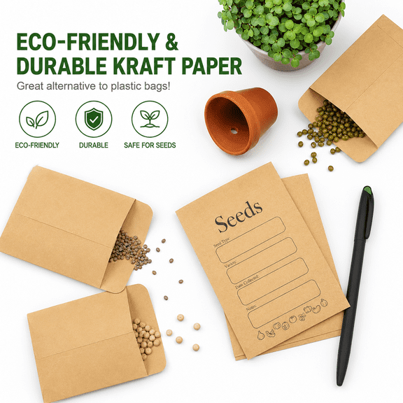 156 PCS Self-Sealing Seed Envelopes, Mini Kraft Paper Seed Packets for Seed Saving, Gardening Storage & Seed Organization, 3.15" x 4.72"
