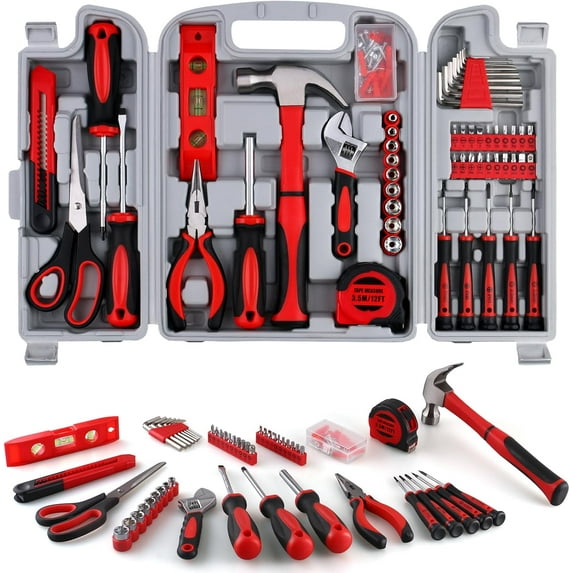 156-Piece Delicate All-Purpose Home Tool Kit in Foldable Toolbox, Unisex | Complete and Essential Hand Tools Set for General House Repairs, Dorm, Apartments, Perfect Housewarming & Holiday Gift