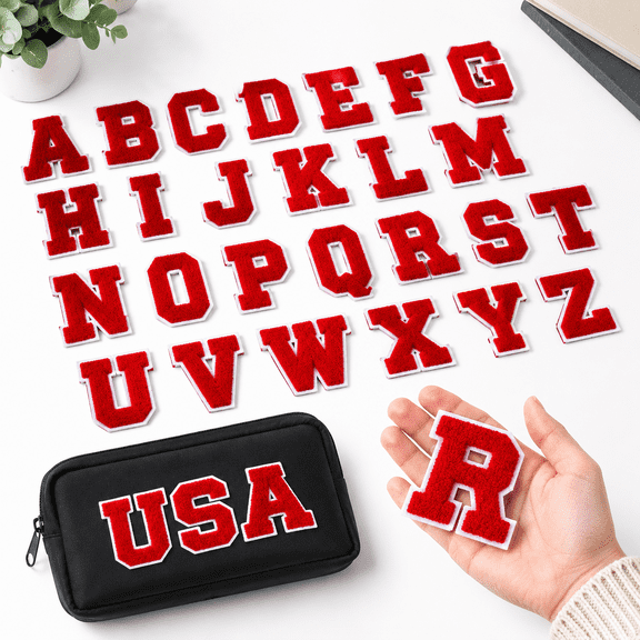 156 Piece Red Chenille Iron On Alphabet Letter Patches For Clothing And Crafts