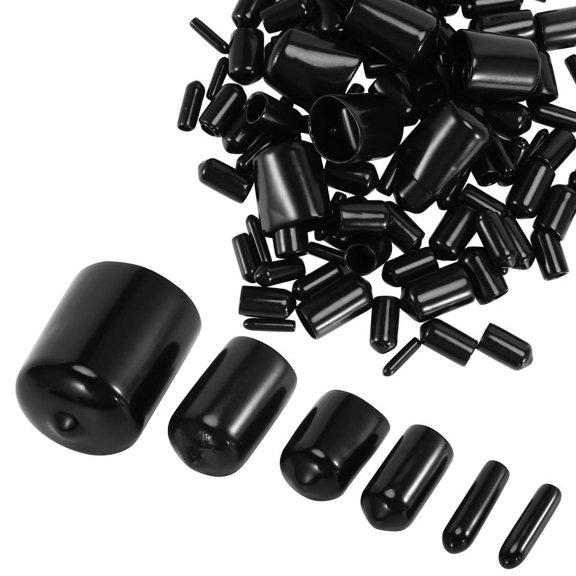 156 Pieces of Vinyl Elastic End Cap Bolts Screws Rubber Thread Protection Safety Caps 9 Sizes 2/25 to 4/5 Inches (Black),1 set x rope end cap(156pcs),black