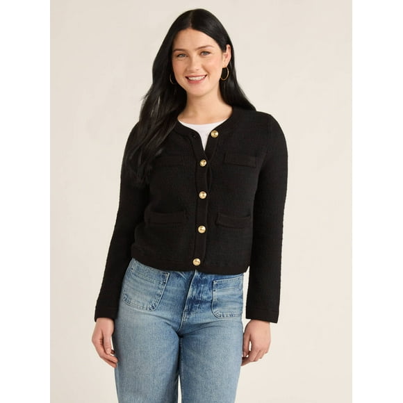 Free Assembly Women’s and Women 's Plus Welt Pocket Cardigan Sweater, Lightweight, Sizes XS-4X