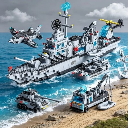 1560PCS 6-in-1 Navy Warship Building Blocks, Multi-Form Military Battleship Model Bricks, Educational STEM Toy for Boys Kids