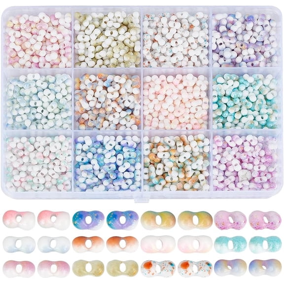 1560pcs 12 Colors Small Seed Beads Kit Glass Seed Bead 6 x 3mm Mini Colorful Peanut Shape Round Hole Baking Paint Bean Craft Spacer Bead Set for Jewelry Making Necklaces Bracelets DIY Crafts