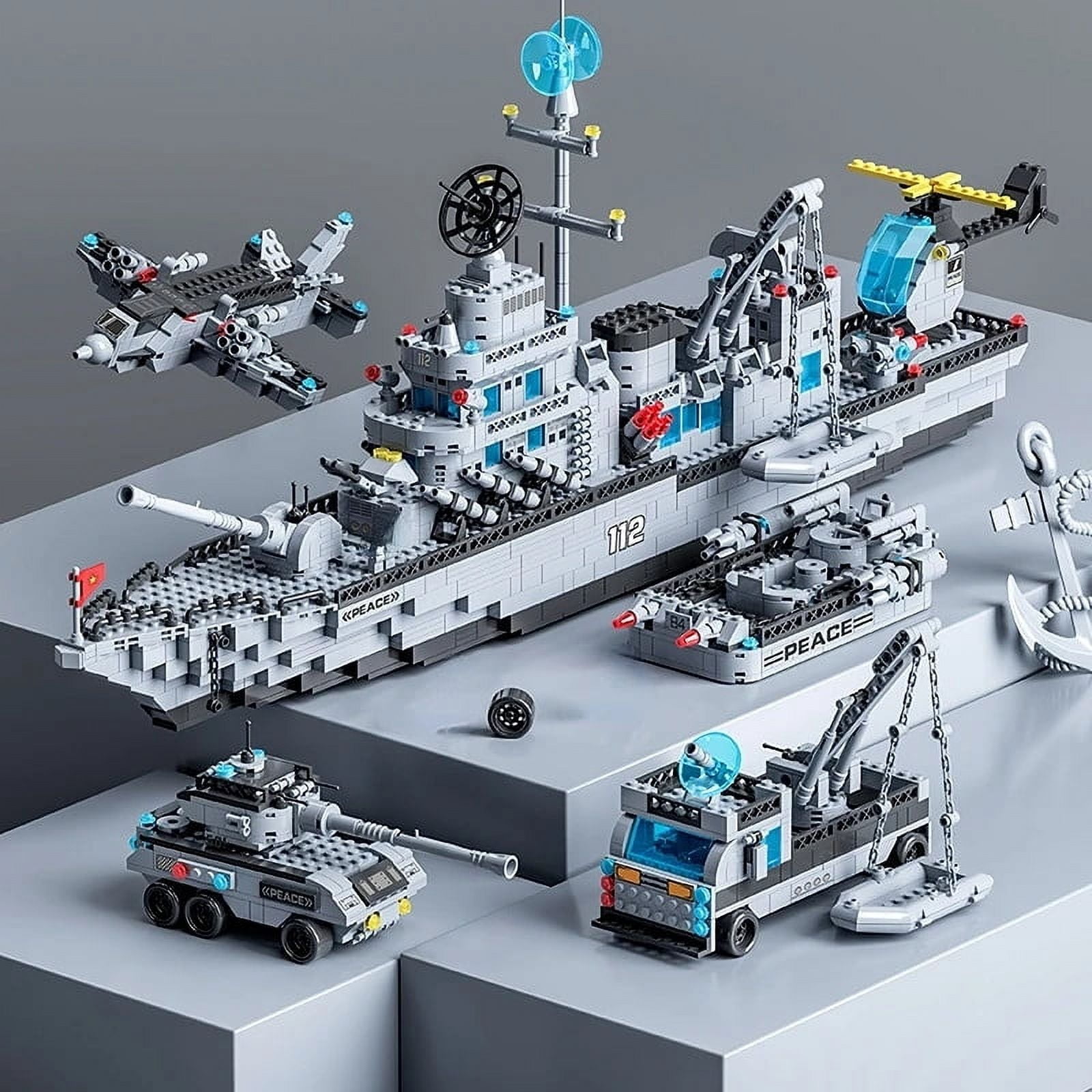 1560pcs 6 IN 1 Military Navy Ship Sets Building Blocks War Army Boat ...
