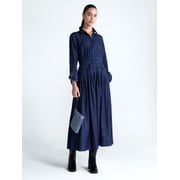 Women's Belted Smocked Waist Denim Midi Shirtdress, Sizes XS-XXL
