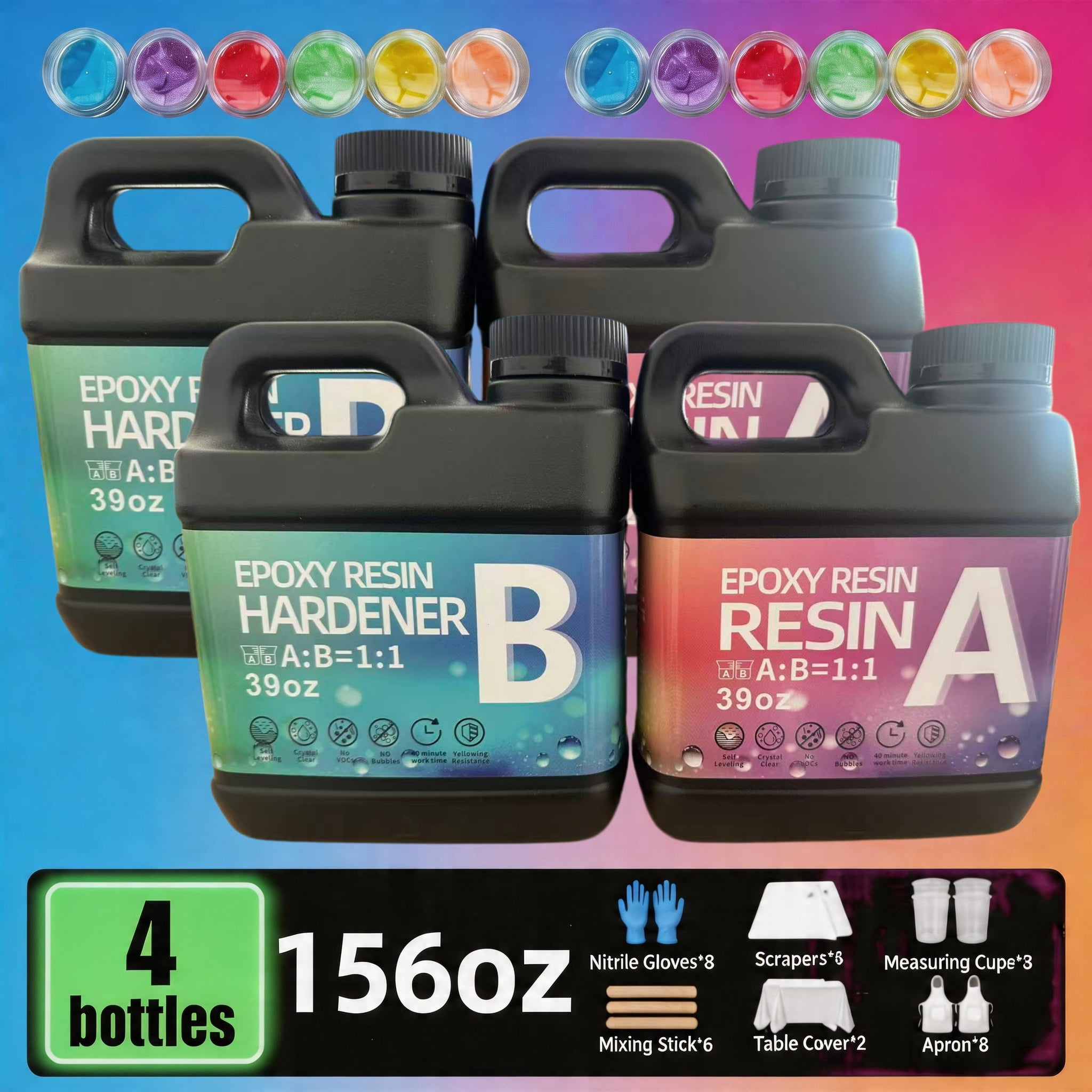 156Oz Super Clear Epoxy Resin Kit - Bubble Free, Anti-Yellowing, Self-Leveling, Fast Curing 2-Part Epoxy Glue. Ideal For Coating, Casting, Countertops, River Tables, Resin Molds & DIY Crafts. Perfect