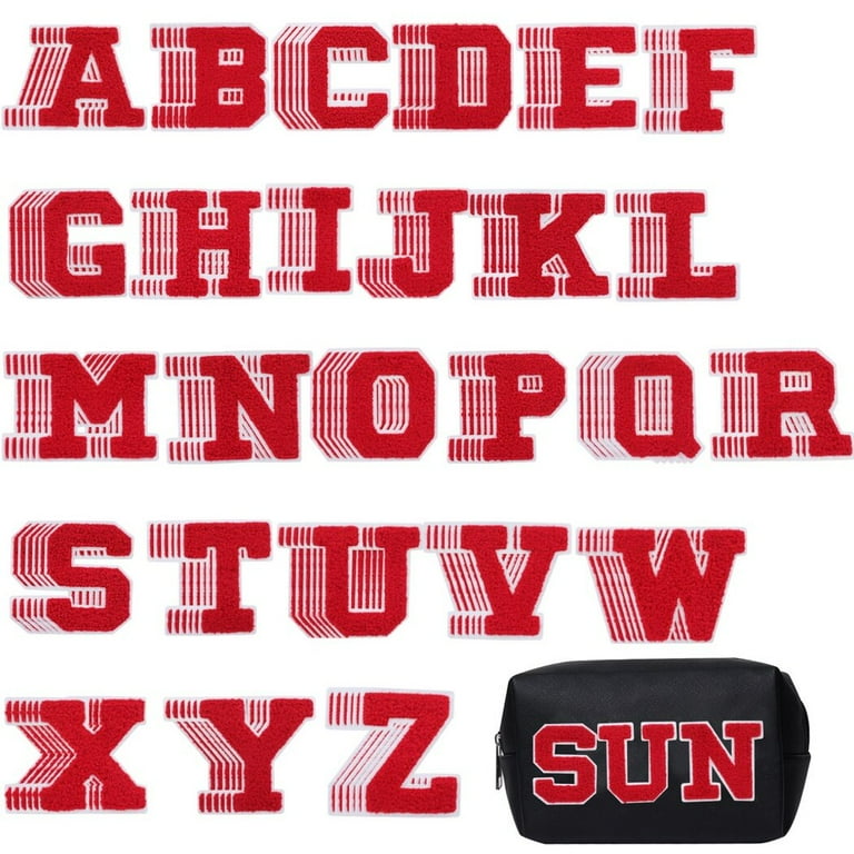 156pcs Chenille Letter Patches, 26 Letter Stickers 3.1 inch x 3.1 inch College Varsity Letters Patches, Clothing Embroidered Trimmed Preppy Alphabet