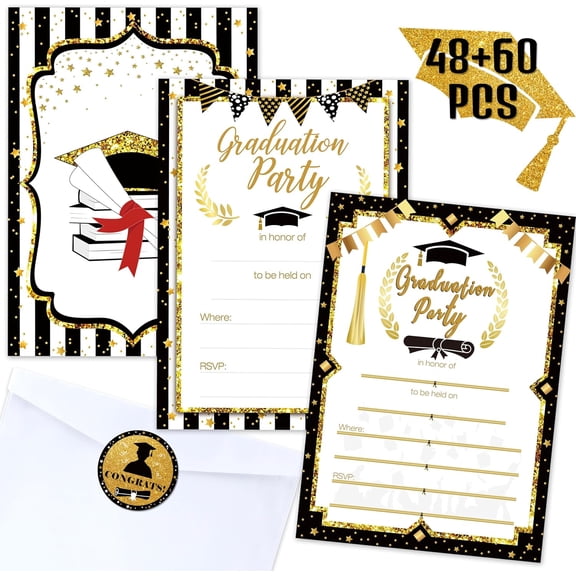 156PCS Graduation Party Invitations 2026 Cards with Envelopes Stickers - Grad Congrats Announcements Supplies(2 Styles)