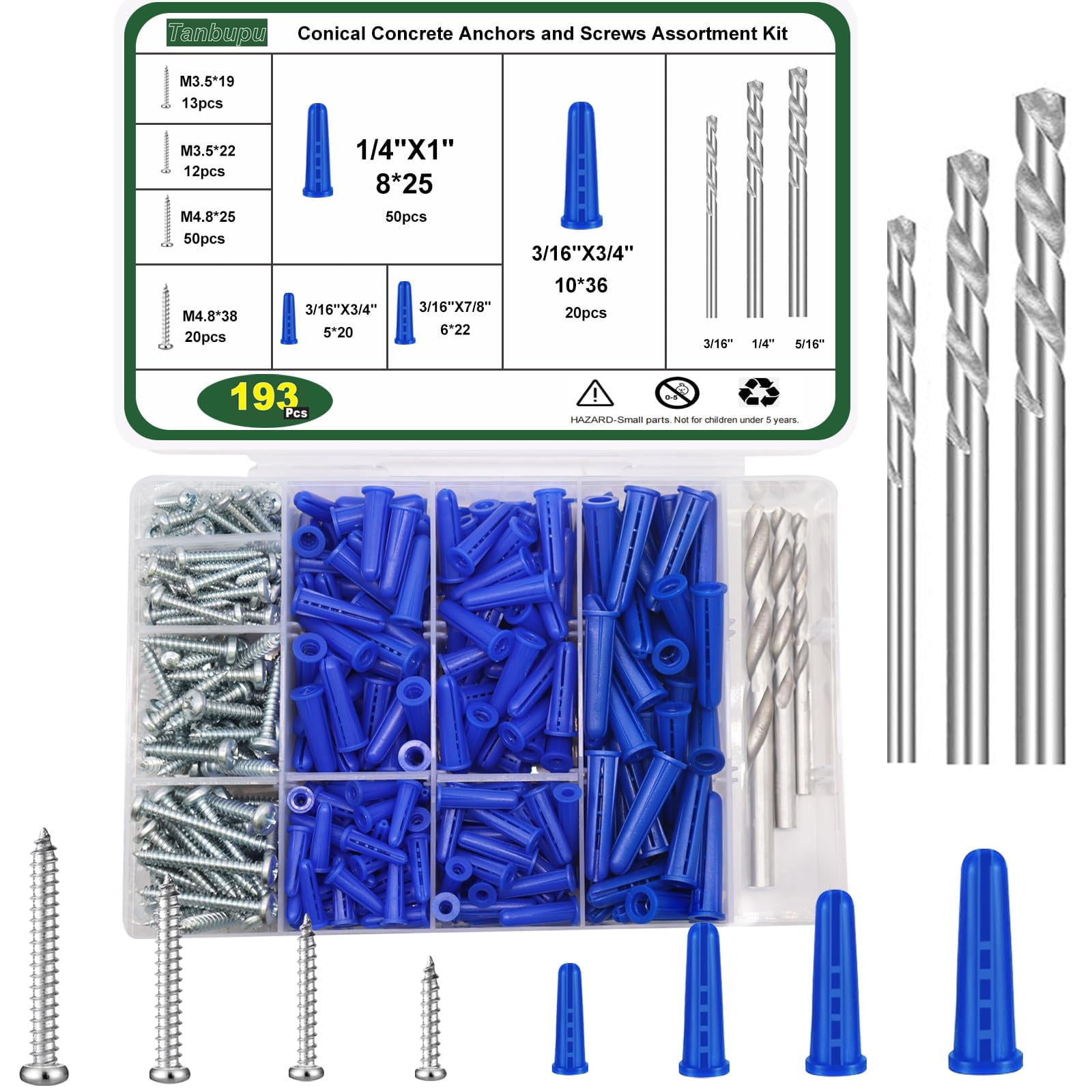 156PCS Self Drilling Drywall Anchors and Screws for Drywall,3 Sizes Nylon Plastic Wall Anchors,13x42mm,15x33mm, 10x33mm,No Pre Drill Hole Preparation Required