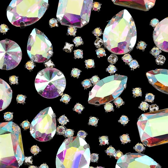 156Pcs 7 Styles Sew on Rhinestone Mixed Shapes Glass Rhinestone with Iron Prong Settings Garments Accessories Faceted AB 4~18x4~13x3~8mm