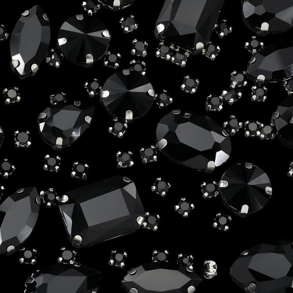 156Pcs 7 Styles Sew on Rhinestone Mixed Shapes Glass Rhinestone with Iron Prong Settings Garments Accessories Faceted Jet 4~18x4~13x3~8mm Gray