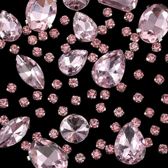 156Pcs 7 Styles Sew on Rhinestone Mixed Shapes Glass Rhinestone with Iron Prong Settings Garments Accessories Faceted Light Rose 4~18x4~13x3~8mm