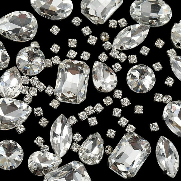 156Pcs 7 Styles Sew on Rhinestone Mixed Shapes Glass Rhinestone with Iron Prong Settings Garments Accessories Faceted