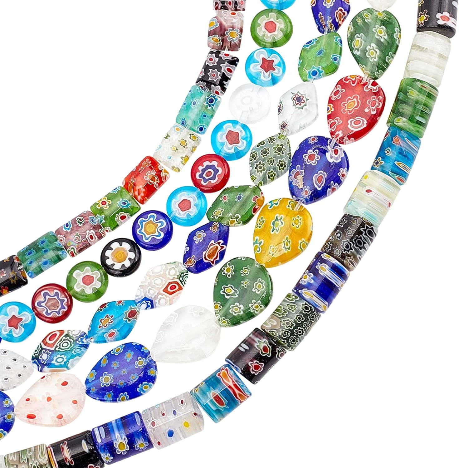 156Pcs Handmade Millefiori Glass Beads Strands Mixed Color Spacer Beads Millefiori Lampwork Glass Beads for Jewelry Making - 5 Styles DIY DIY