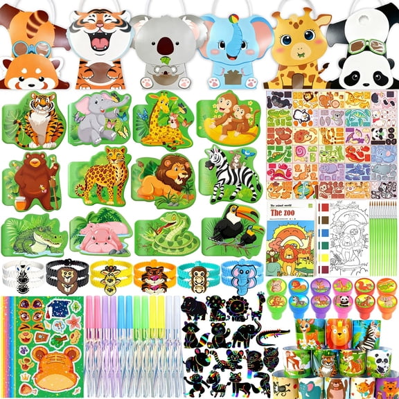 156Pcs Jungle Safari Party Favors for Kids, Zoo Birthday Party Decorations Supplies Kit for Wild One Baby Shower, Goodie Bags Fillers , Classroom Prizes, Wild Themed Party Supplies Y101