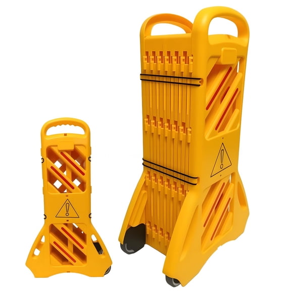 156in Expandable Construction Safety Barrier, Yellow HDPE with Wheels for Road Work Site Isolation