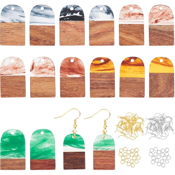 156pcs Resin Wooden Earring Pendants 20pcs Shield Half Oval Wood Statement Jewelry Findings Wood Earring Accessories with Earring Hooks Jump Rings for Jewelry Making - 4 Colors