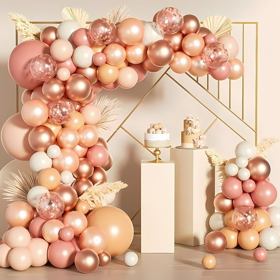 156pcs Rose Gold Balloon Garland Arch Kit for Baby Shower, Wedding, Birthday, Party Decorations