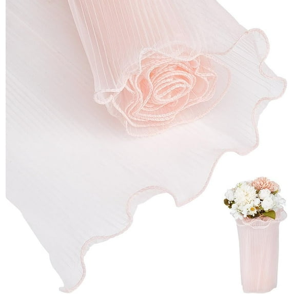 157.48Inch/4M Ruffle Yarn Floral Wrapping Paper Pink Cloth Bouquet Packaging Paper Wrinkled Wavy Net Yarn Floral Supplies