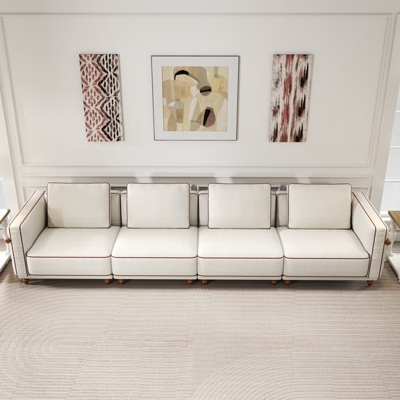 157.5-inch Modular Sectional Cloud Sofa 4 Seats, 70% Down-Filled Removable Cushions, Extra Deep Seating Minimalist Linen Sofa for Large Living Room, White