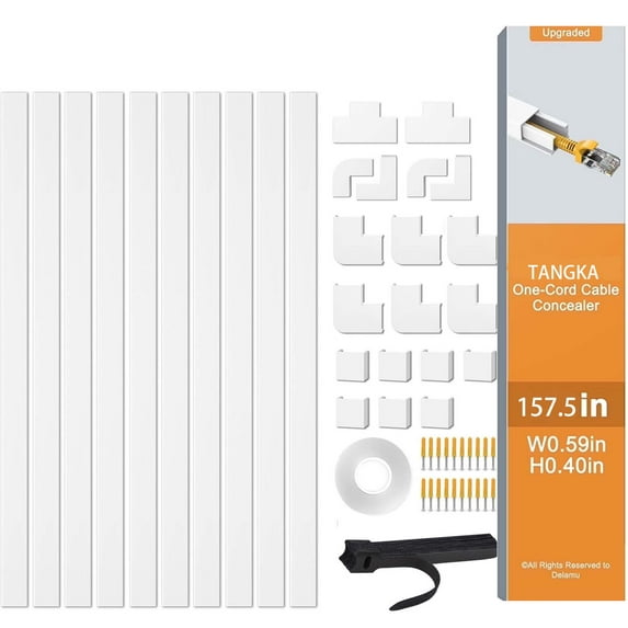 Cord Hider, 157.5 Inch Cable Cover Raceway Kit for Cable Management, Wire Covers for Cords, TV Wire Hider for Wall Mount TV,Cable Raceway Kit, 10X L15.7X W0.95x H0.55in