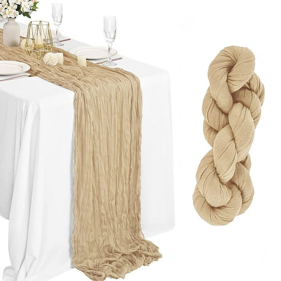 157" Bohemian Crinkle Table Flags – Wedding Party Decor, Boho Table Runner for Receptions, Bridal Showers & Outdoor Event Drapery