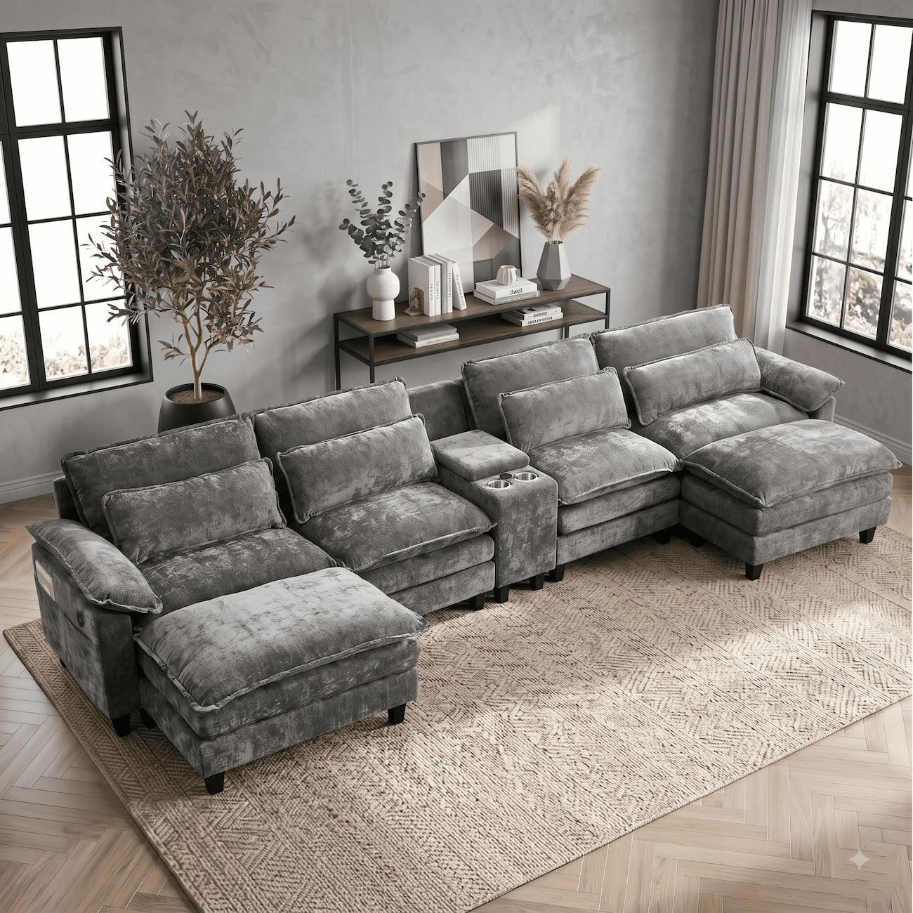 157" Convertible Cloud Sectional Sofa, Modern Chenille L Shaped Couch with Reversible Chaise, Deep Seat 6 Seat Sectional Sofa with Pillows, Comfy Upholstered Couch for Living Room Apartment (Grey)