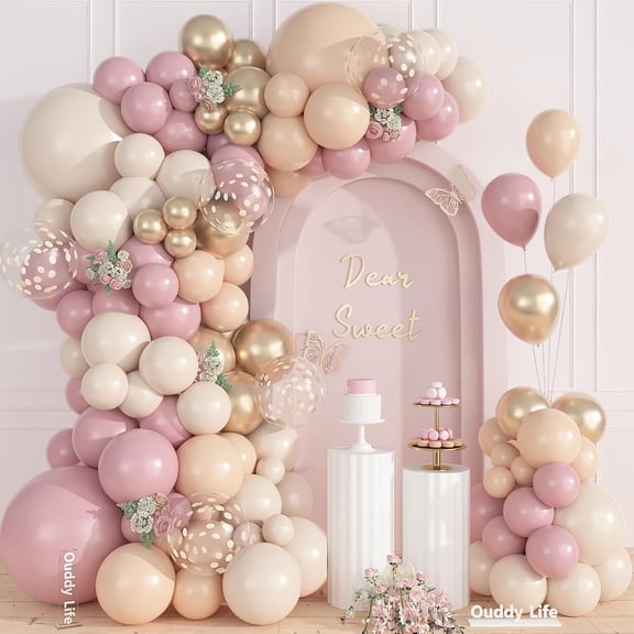 157 Pcs Boho Dusty Pink Balloons Arch Garland Kit, Blush Pink Sand White Metallic Gold Different Size Balloon for Baby Shower Birthday Wedding Gender Reveal Mothers Day Party Decorations