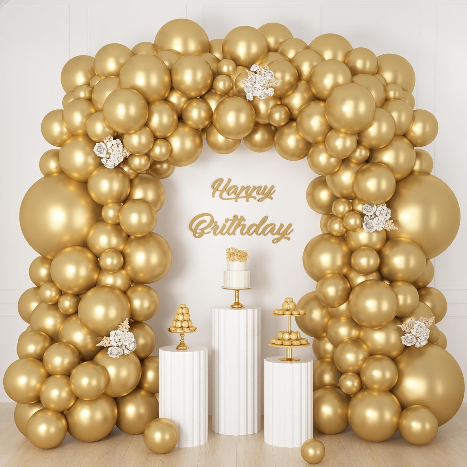 157 Pcs Gold Balloons Garland Arch Kit, Metallic Gold Different Sizes Balloon for Holiday Happy Birthday Wedding Bridal Baby Shower Gender Reveal Anniversary Engagement Party Decorations