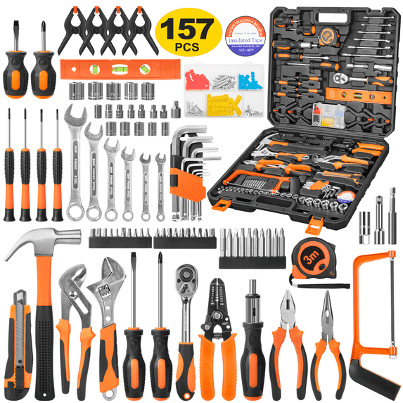 Cshidworld 157 Piece Socket Wrench Auto Repair Tool Combination Package 1/4" Ratchet Wrench, Household Tool Set General Mechanic Tool Kit and Socket Set, Hand Tool Kit with Toolbox Storage Case