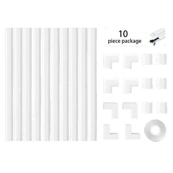 157" White Paintable Cable Raceway Kit - 10-Pack Wire Cover with 14 Connectors | Hides 1-3 Wires for TV, Home Office & Wall Management (40cm x 1.5cm x 1cm)