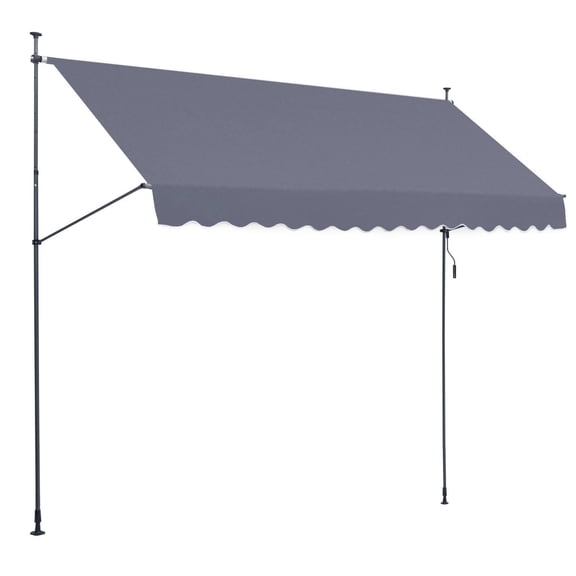 157 x 47 Inch Manual Retractable Patio Awning Sunshade Shelter Adjustable Height 86 to 122 Inch Dark Gray for Patio Balcony Yard