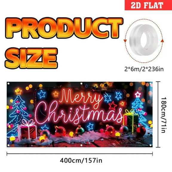 157" x 71" FT Christmas Garage Door Cover, Large Outdoor UV Fluorescent Xmas Banner Wrap, Holiday Yard Decor for Home, Garage, and 2025 Christmas Party (A)