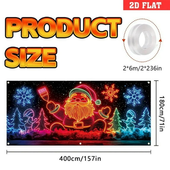 157" x 71" FT Christmas Garage Door Cover, Large Outdoor UV Fluorescent Xmas Banner Wrap, Holiday Yard Decor for Home, Garage, and 2025 Christmas Party (D)