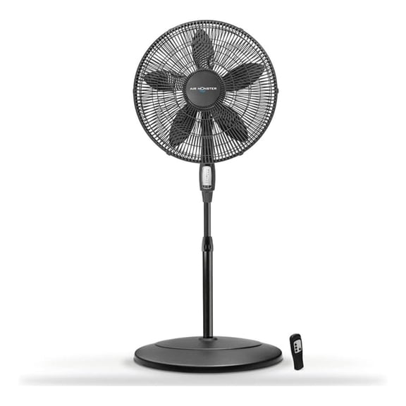 15732-R 18-Inch Diameter 3-Speed Adjustable Height Oscillating Pedestal Fan with Control and 7.5 Hour Timer, Black