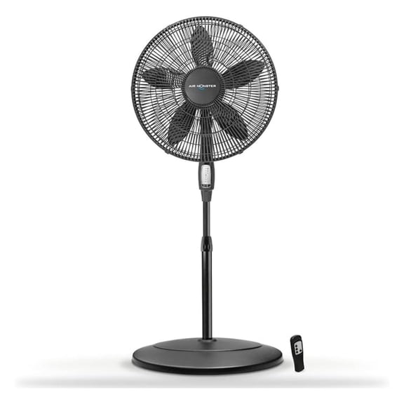 15732-R 18-Inch Diameter 3-Speed Adjustable Height Oscillating Pedestal Fan with Control and 7.5 Hour Timer, Black