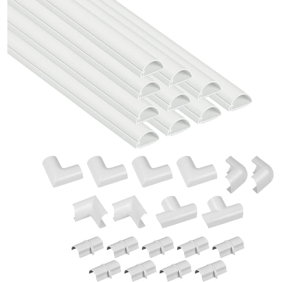 157in Cord Cover Kit, Self-Adhesive Wire Hiders, Paintable Cable Raceway to Hide Wires on Wall, Electrical Cable Management - 10x 15.7 Lengt & 19 Accessories - 1.18" (W) x 0.59" (H) - White