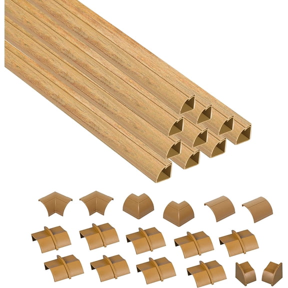 157in Stainable Wood-Effect Corner Cable Concealer Multipack, Floor Wire Hider, Quarter Round Cord Cover, Organize Cords in Corners, Floor Molding - 10x 15.7in Lengt & Accessories