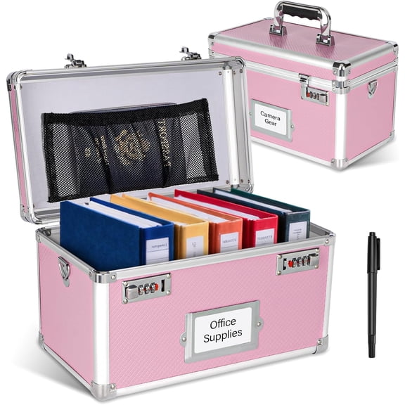 158.7 x 10-inch combination lock storage box-portable safe, for valuables, cash, documents, and medication | Durable and child-resistant | Home, office, travel use (pink)