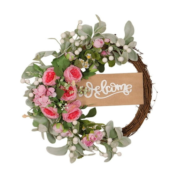 158 Inch Flocked Lambs Ear and Peony Flower Grapevine Wreath for Spring Everyday Indoor Outdoor