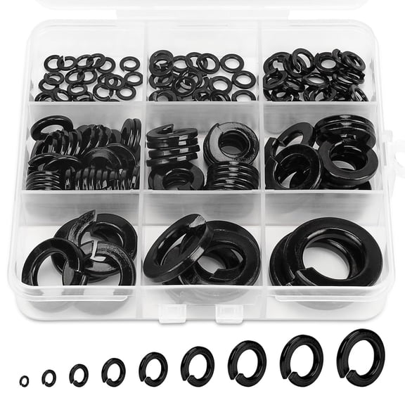 158Pcs Spring Lock Washer Assortment Kit, 6# 8# 10# 1/4" 5/16" 3/8" 7/16" 1/2" 5/8" SAE Split Lock Washer Set, Black 304 Stainless Steel Lock Washers & Flat Washers for Screws Bolts